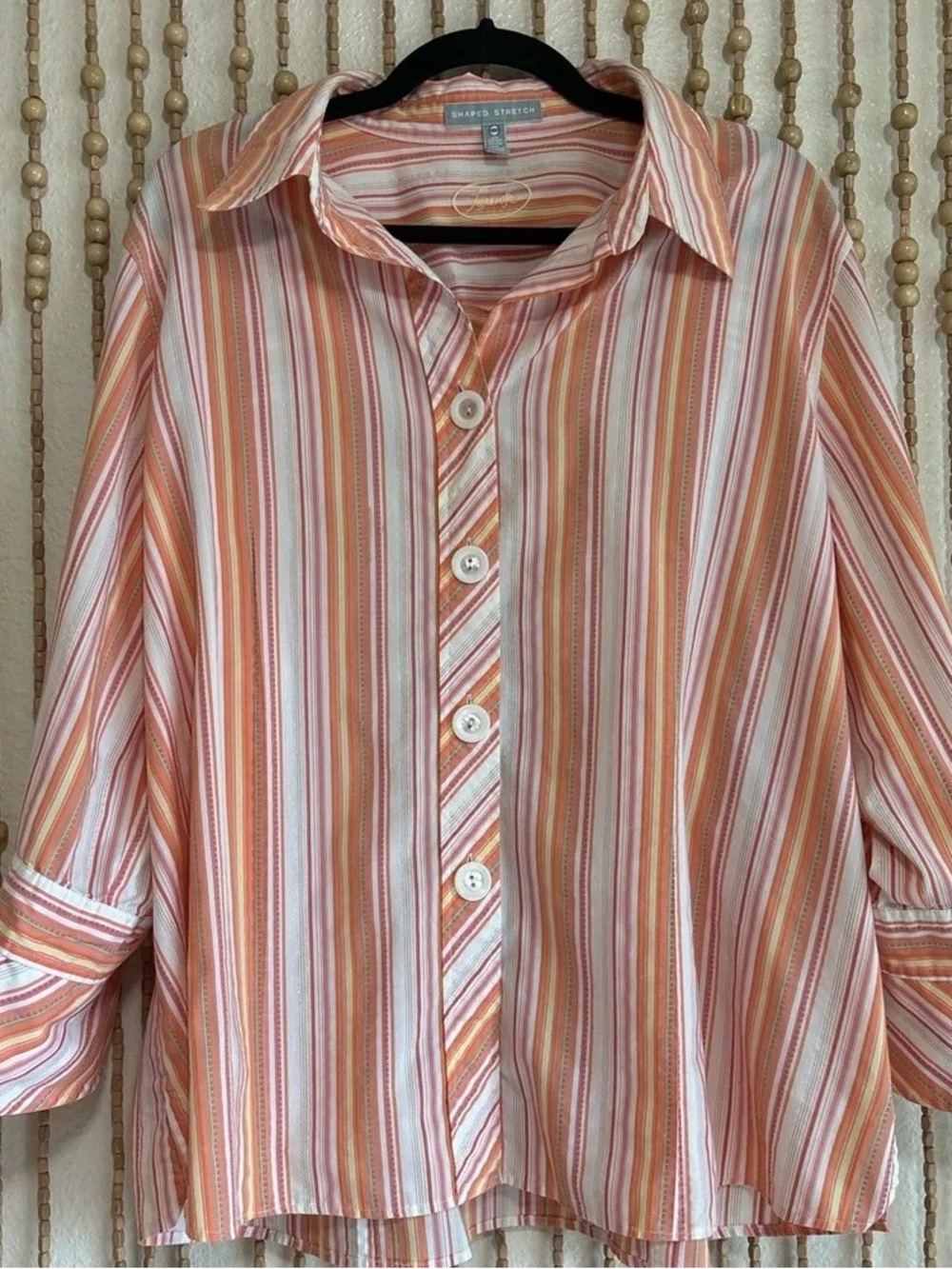 Pink & Orange Striped Button-Front Women's Shirt
